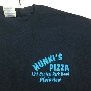 Vintage Guildan Hunki's Pizza Central Park Road Plainview Blue T-Shirt Large
